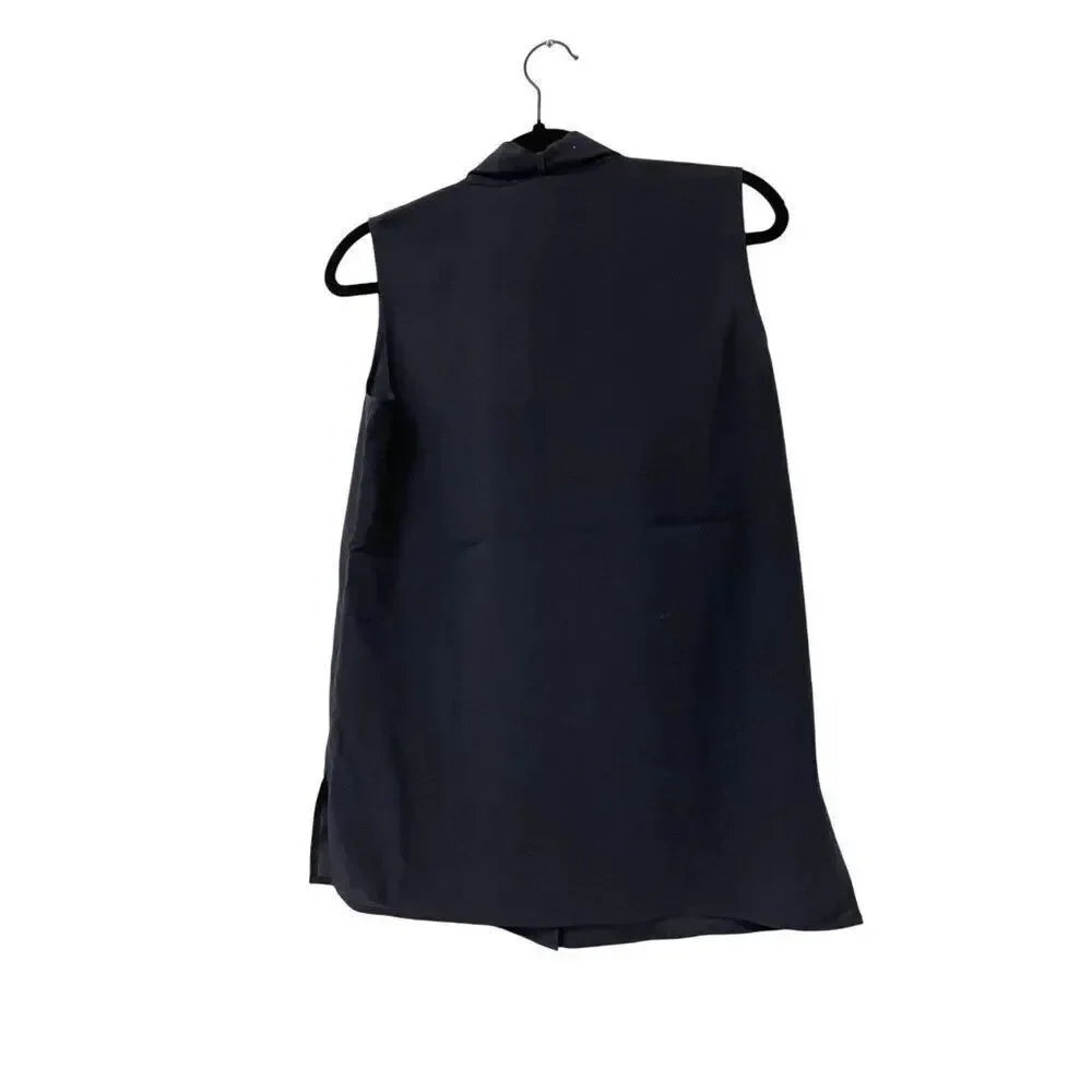 Tory Burch Womens Top Size 2 Navy Blue Sleeveless Bow Blouse High Neck NWT $250